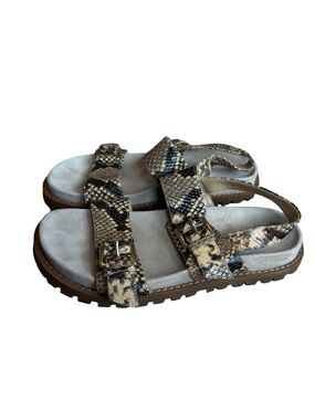 Michael Kors Snake Print Double Buckle Two Strap Flat Sandals Size 7.5 Women's